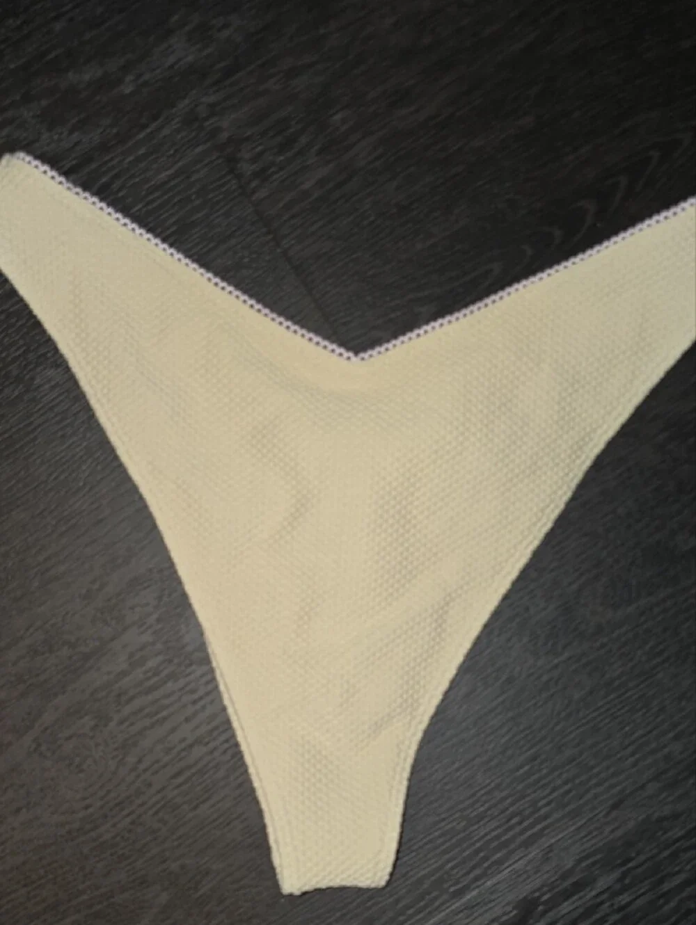 Frankie's Bikinis Beige Textured Bikini Bottom with Pink Bow